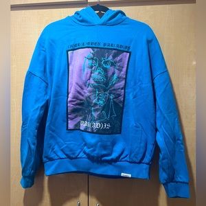 ELEVEN PARIS BLUE SMALL TROPICAL PALM TREE HOODIE PULLOVER SWEATER